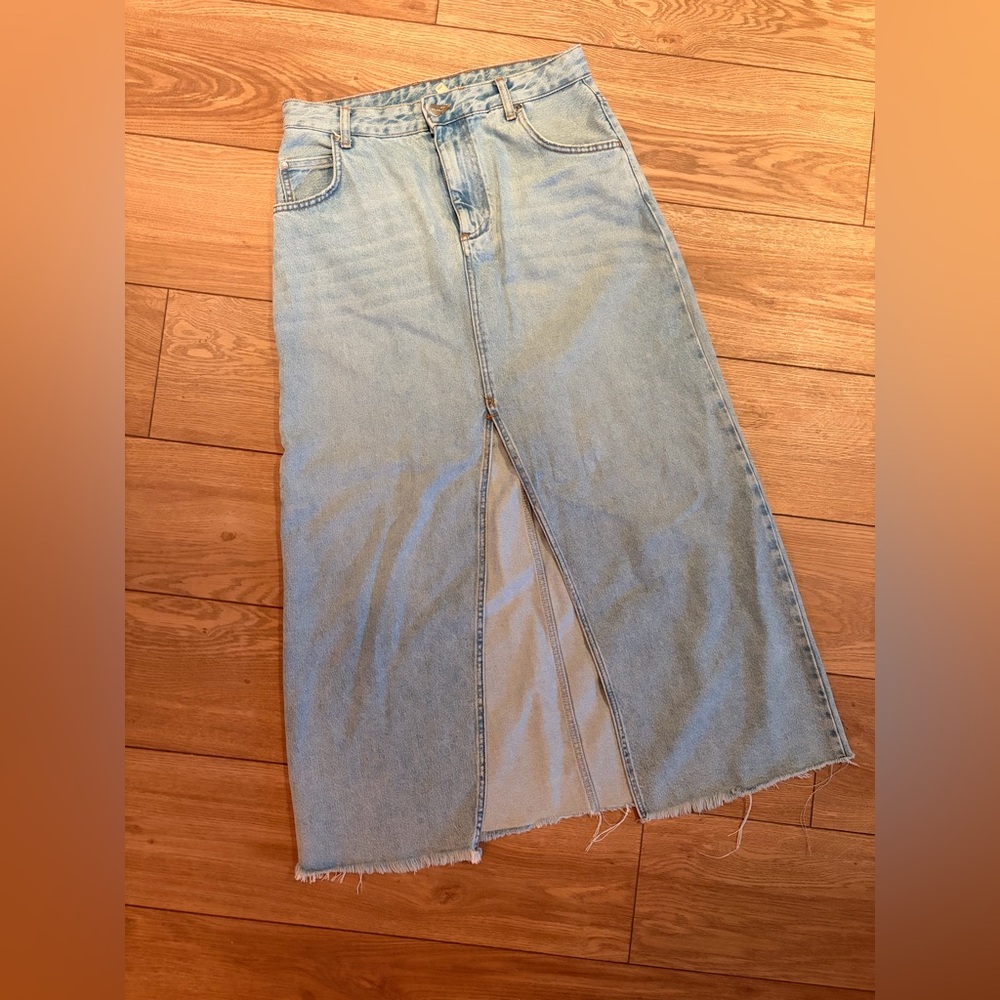 Pilcro Light Blue Denim Midi Skirt with Front Slit